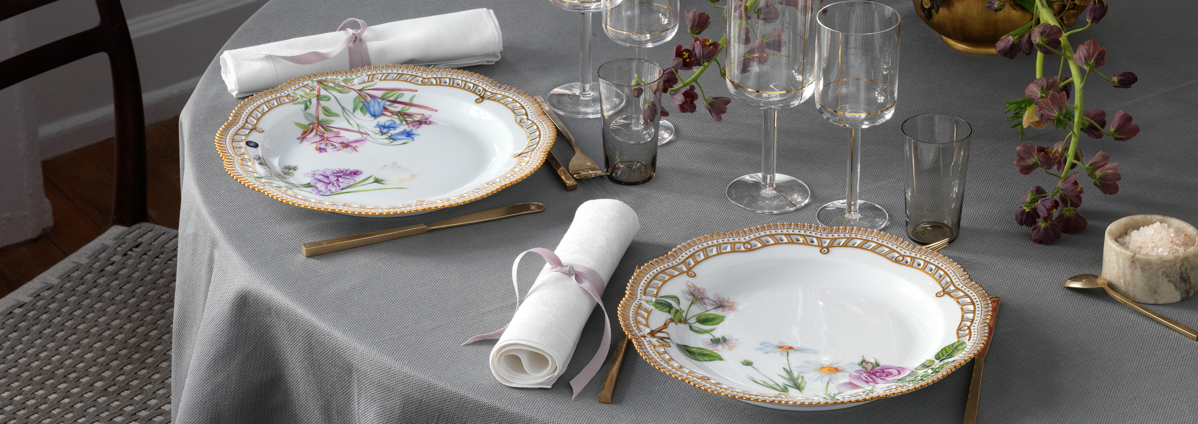 A beautiful table set with the New and exclusive Flora Danica hand painted from Royal Copenhagen